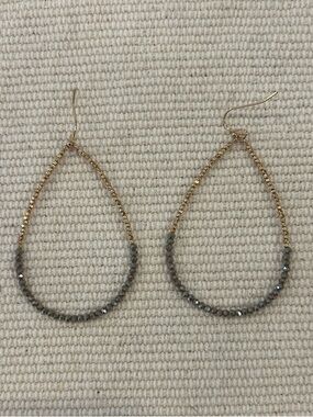 Gold Teardrop Earrings with Gray Faceted Beads - Women Jewelry